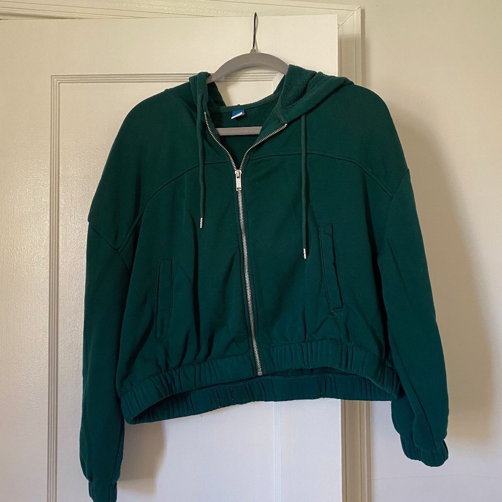 Old Navy cropped hoodie sweatshirt, deep teal green, Large